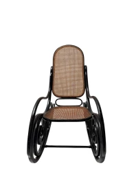 Thonet Art Nouveau Rocking Chair, Black Lacquered Beech, Wicker Seat